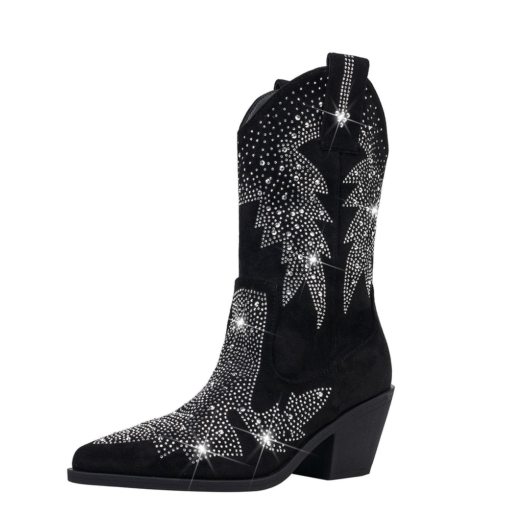 Elegante Glitzer Cowboystiefel Damen Mit Strass Stiefel EB