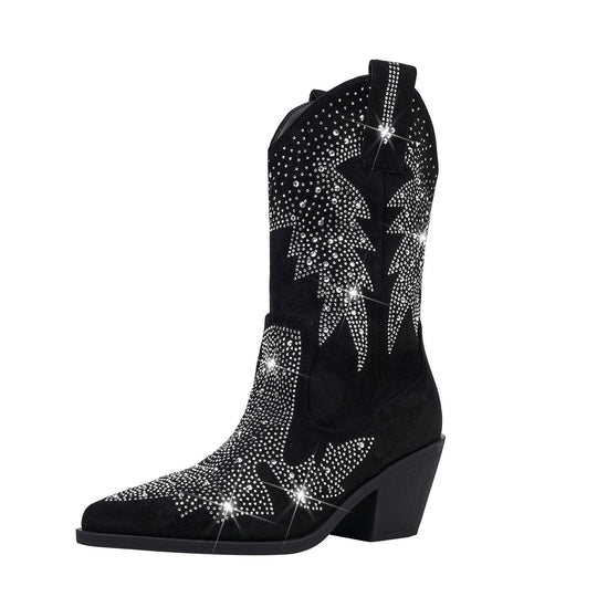 Elegante Glitzer Cowboystiefel Damen Mit Strass Stiefel EB