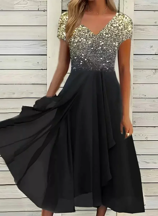 EB | Damen Elegante V-Ausschnitt Kleid Abendkleid