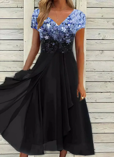 EB | Damen Elegante V-Ausschnitt Kleid Abendkleid