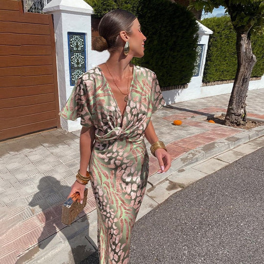 EB | Maxikleid mit V-Ausschnitt Damen Abendkleid mit Wickeldetail für Besondere Anlässe