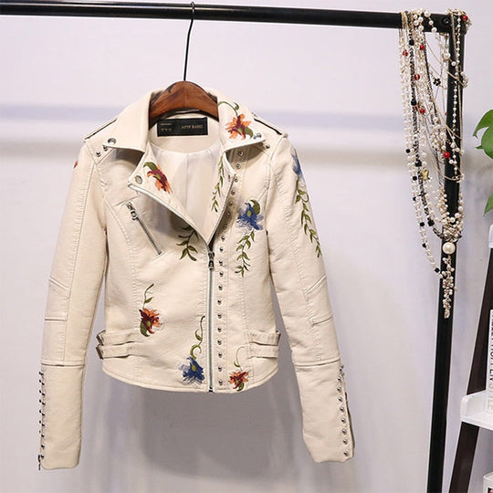 EB | Bestickte Frauen Kunstleder Bikerjacke