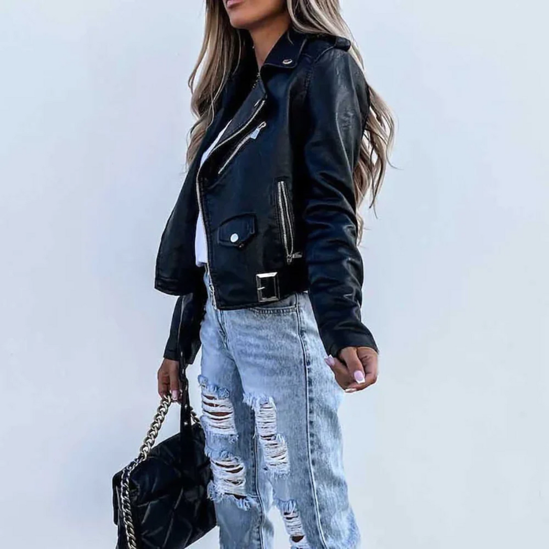 EB | Stylische Gefütterte Lederjacke mit Reißverschluss