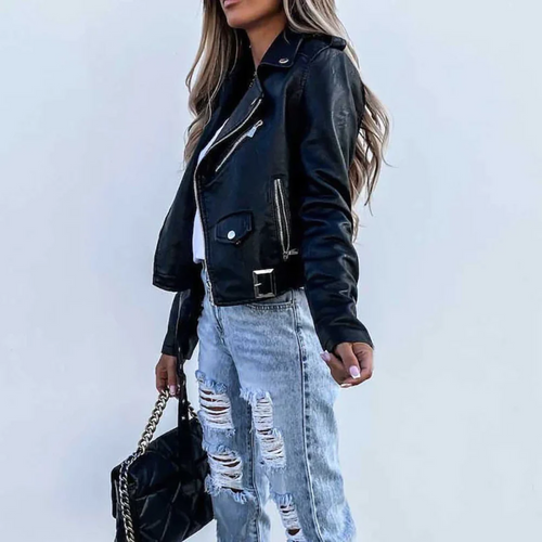 EB | Stylische Gefütterte Lederjacke mit Reißverschluss