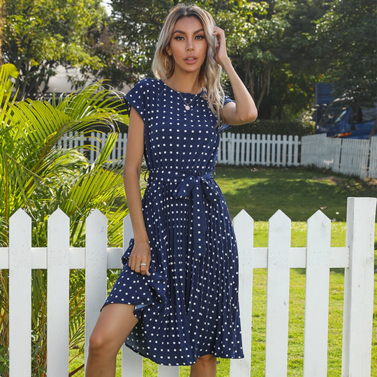 EB | Kurzärmeliges Polka Dot Plissee-Kleid