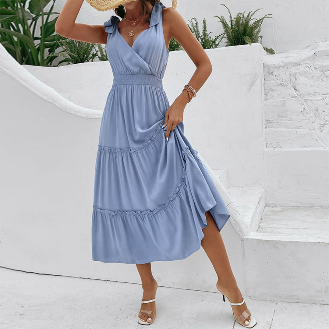 EB | Solide Farbe Strumpfhalter Pilz Rand hohe Taille Kleid