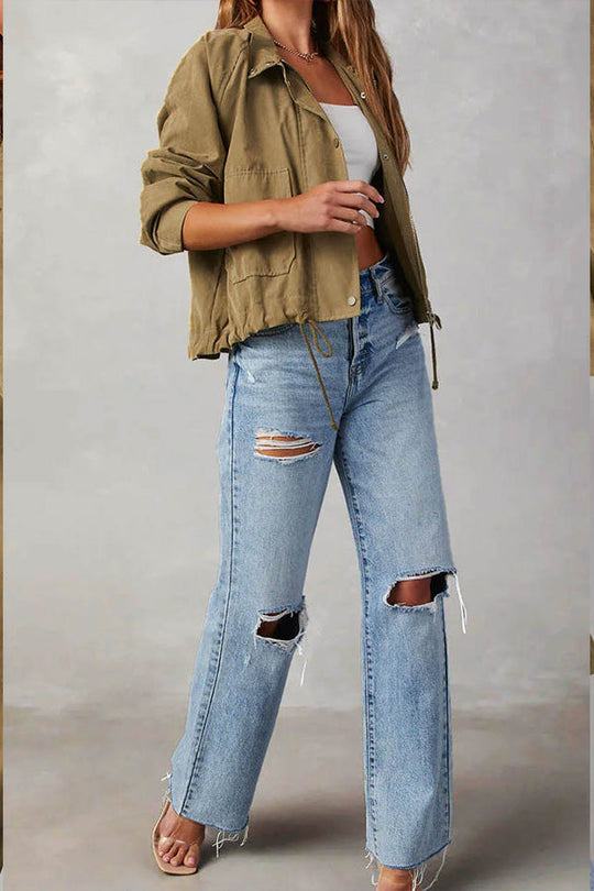 EB | kariert Revers Mehrknopf-Zwei-Taschen-Midi-Jacke