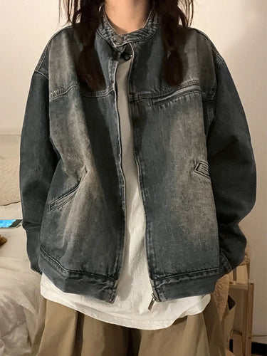 EB | Blau Verwitterte Jacke mit Reißverschluss