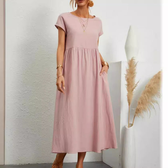 EB | Einfarbiges ärmelloses lockeres Taschenkleid