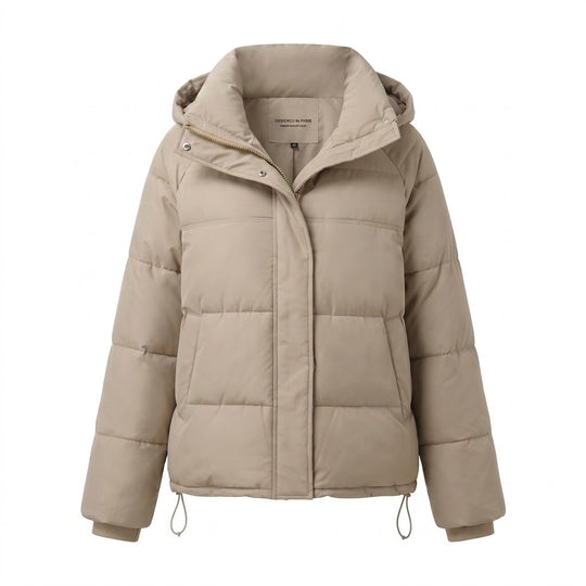 Damen nan kurzer wattierter Oversize-Steppjacke mit hohem Stehkragen und verstellbarem Kordelzug EB