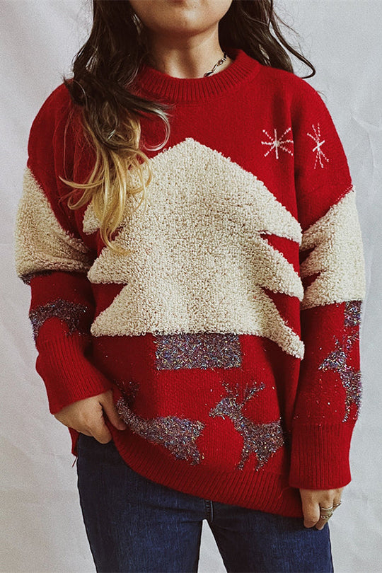 EB | Weihnachtsmuster Gestrickter Rundhalsausschnitt Langarmpullover