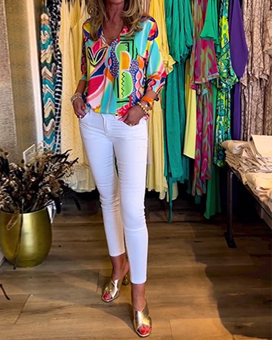 EB | Bunte Langärmlige Bluse mit Print