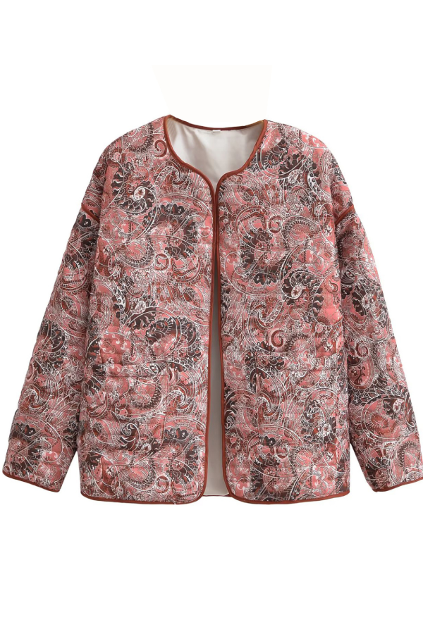 EB | Print Lockere V-Ausschnitt Cardigan Baumwolljacke
