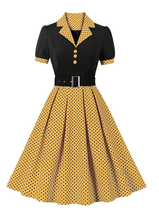EB - Stilvolle Herbst Vintage Kleid mit Polka Dots für Frauen