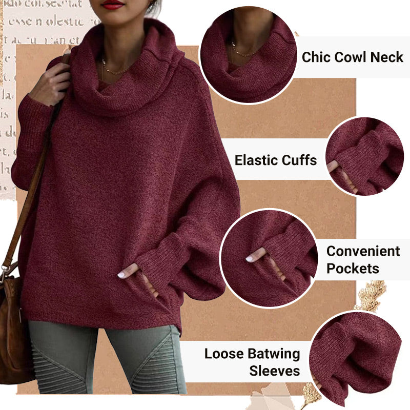 EB | Gemütlicher Batwing-Pullover mit Wasserfallausschnitt und Taschen