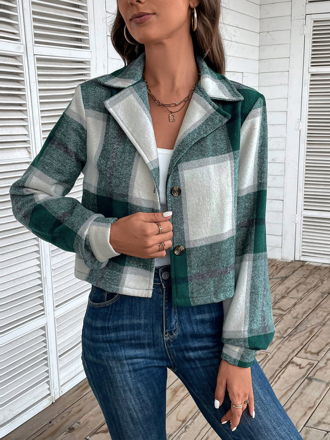 EB | Kurze Hemdbluse mit Karomuster Knopfverschluss Lässig und Stilvoll