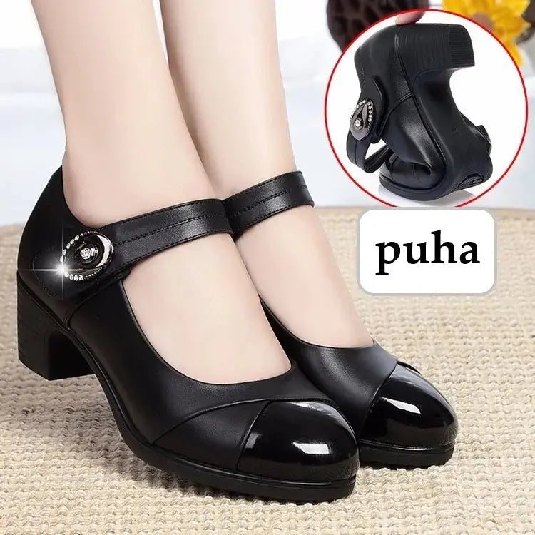 Damen Schuhe mit runder Spitze aus Leder EB
