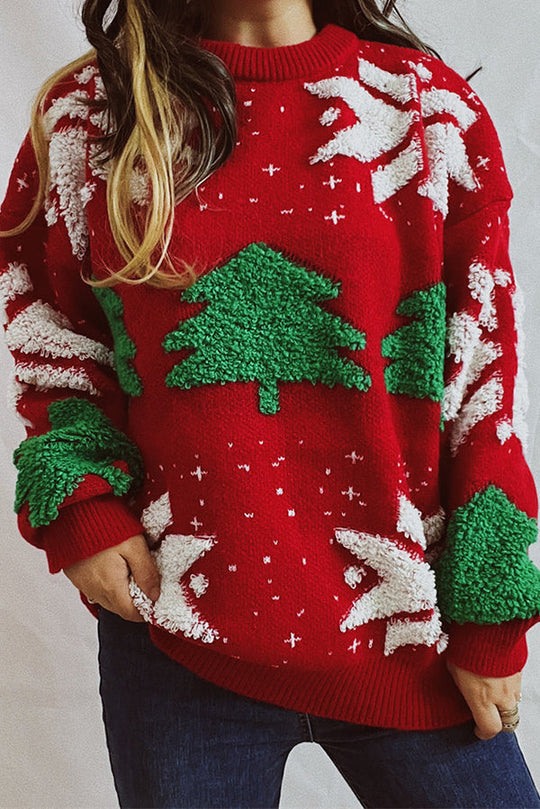 EB | Weihnachtsmuster Gestrickter Rundhalsausschnitt Langarmpullover