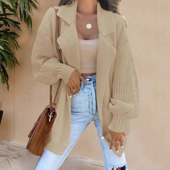 EB | Langer Cardigan mit Strukturierten Ärmeln Polyester Elegant, Bequem