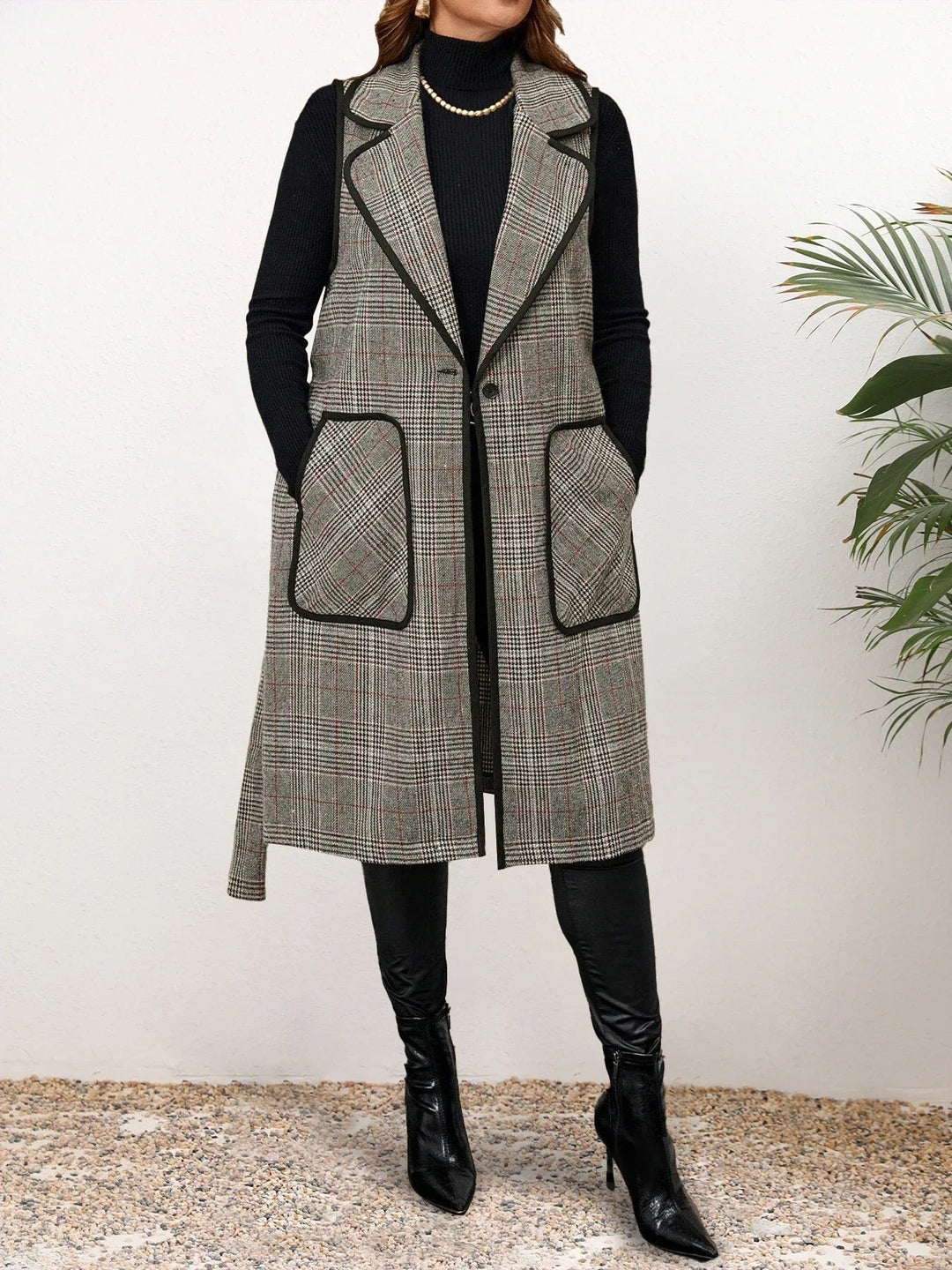 EB | Elegante Ärmellose Weste Im Karodesign