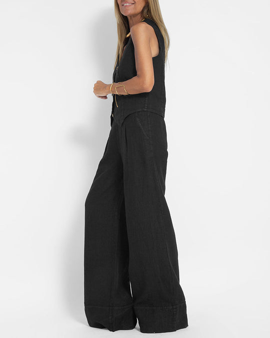 EB | Elegantes 2-Teiliges Set Leinen Weite Hose & Weste