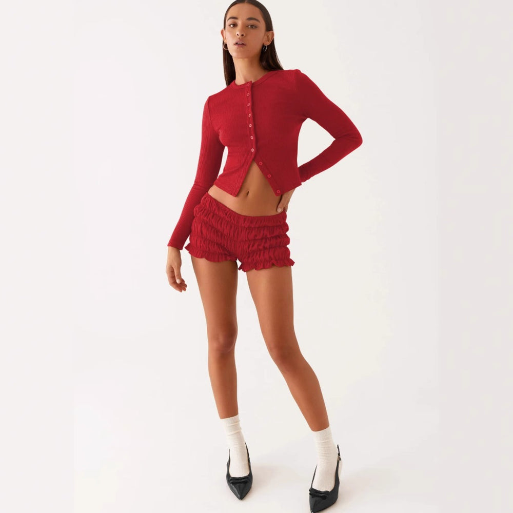 EB | Einfarbige schmal geschnittene lange Strickjacke