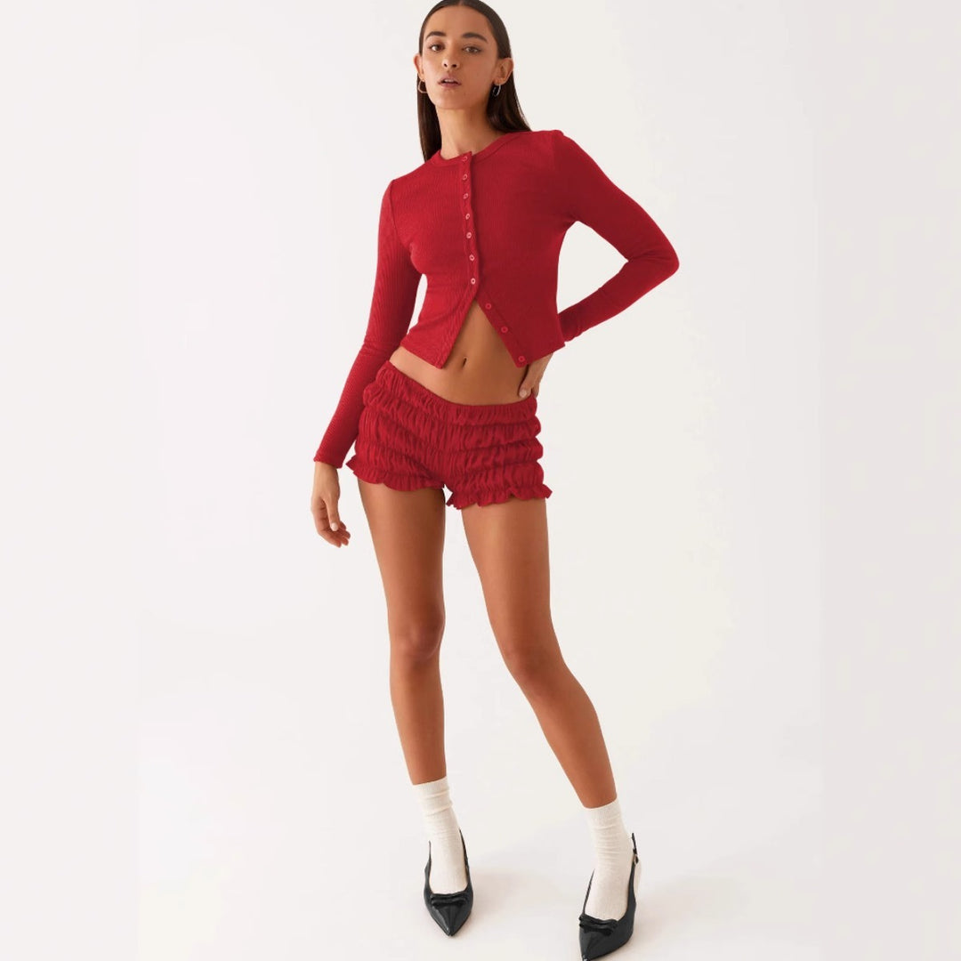 EB | Einfarbige schmal geschnittene lange Strickjacke