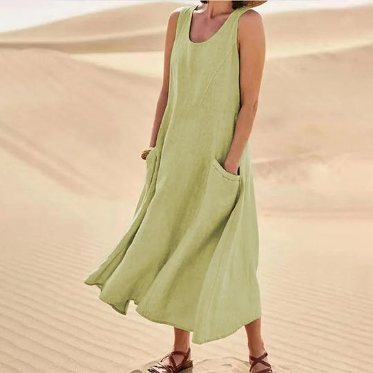 EB - Leinen-Baumwoll-Ärmelloses Kleid für Frauen