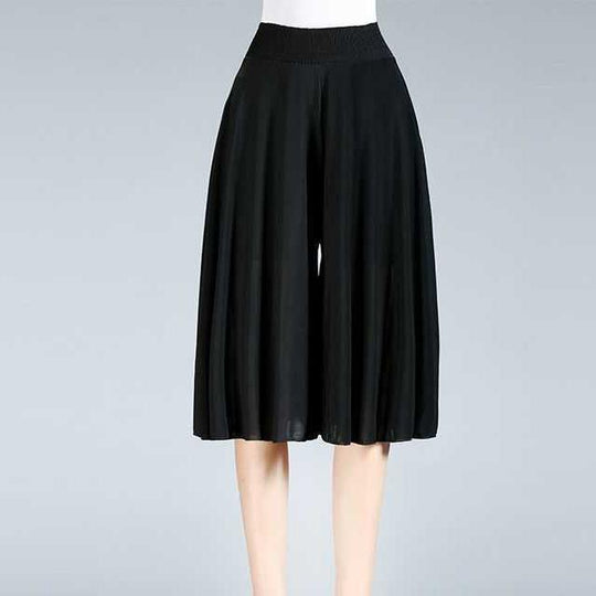 EB | Damen Chiffon Culottes mit Breiten Beinen und Hoher Elastischer Taille