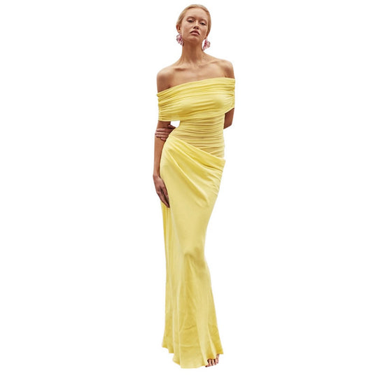EB | Ein-Wort-Kragen-Plissee-Kleid aus Mesh mit diagonaler Spanne