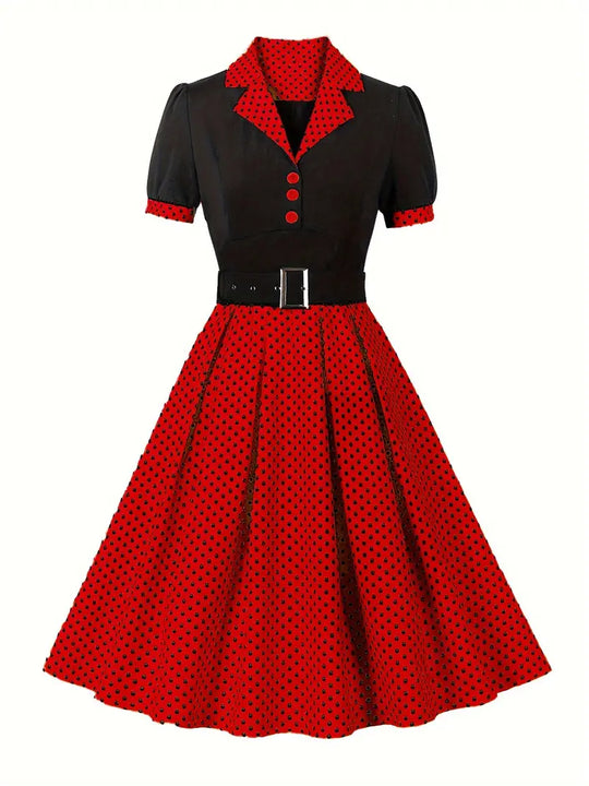 EB - Stilvolle Herbst Vintage Kleid mit Polka Dots für Frauen