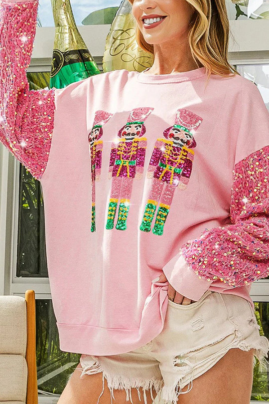 EB | Weihnachten Lässig Locker Rundhals Pailletten Ärmel Sweatshirt