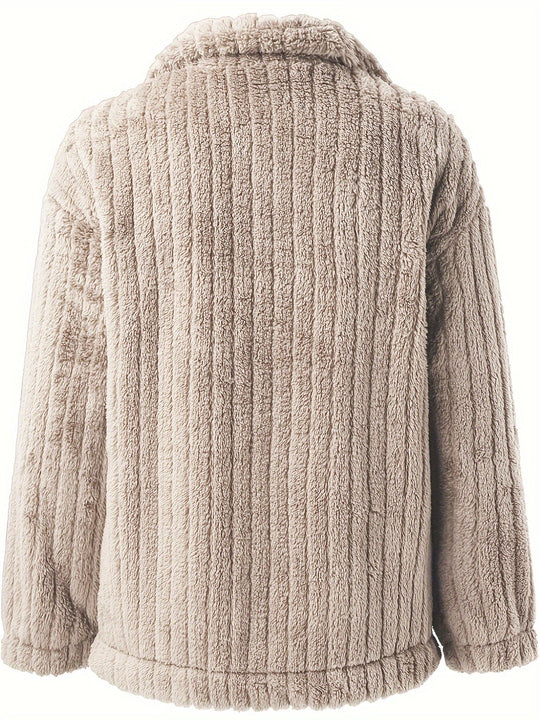 EB | Kurze Jacke Aus Kunstpelz mit Brusttaschen Polyester Warm und Stilvoll