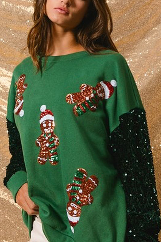 EB | Weihnachten Lässig Locker Rundhals Pailletten Ärmel Sweatshirt