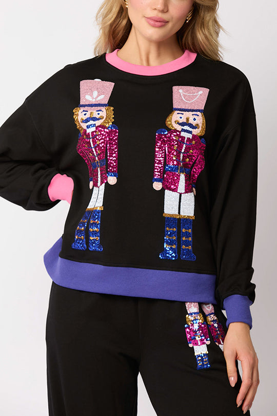 EB | Weihnachtsmann Pailletten Freizeit Sweatshirt und elastische Taillen lockere Taschenhose Set