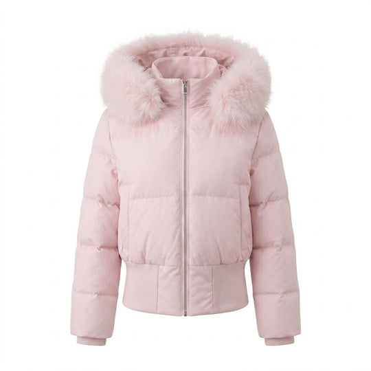 Damen nan kurzer wattierter Kapuzenpuffer mit voluminöser Kunstfellblende, Rippbündchen und wärmender Thermofüllung EB