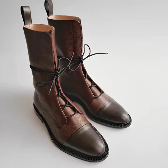 DamenLederstiefeletten Mit Schnürung Und Zehenkappe EB