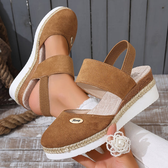 EB | Damen Sandalen Auf Plattform: Rutschfest, Geschlossene Zehe, Elastischer Riemen