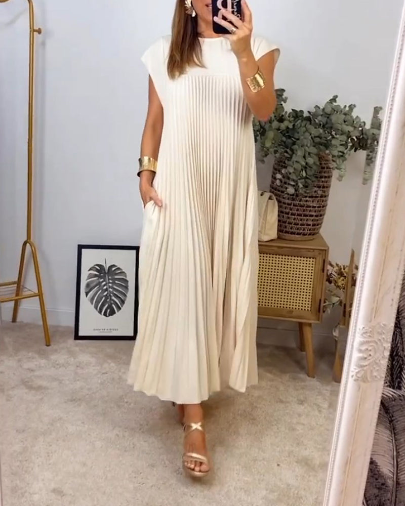 EB | Elegantes Plissee-Kleid Einfarbig Ärmellos