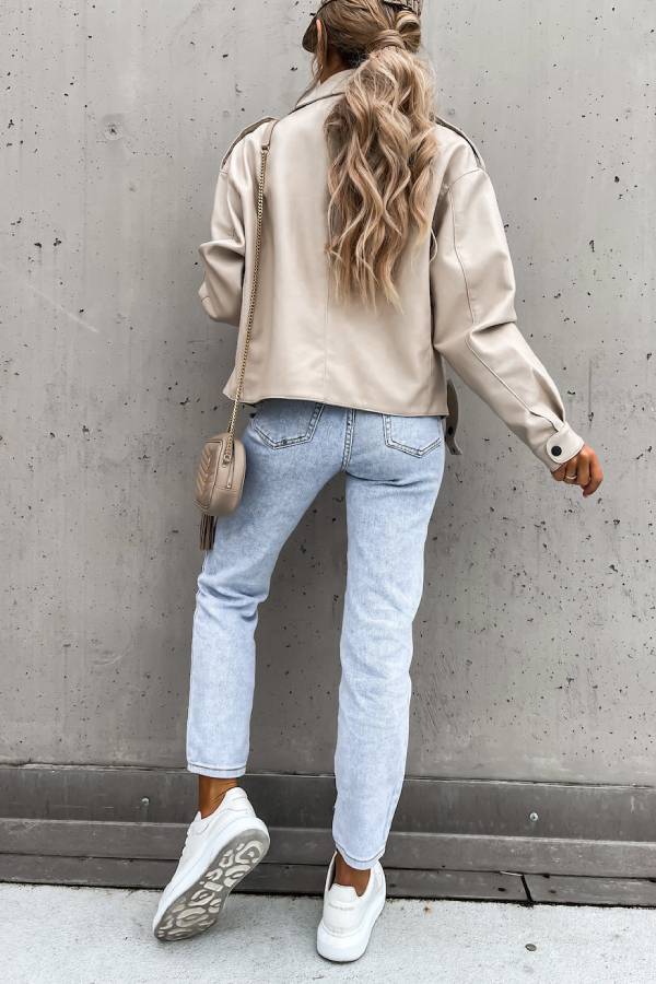 EB | Leder Revers Taschen Britischer Stil Kurzjacke