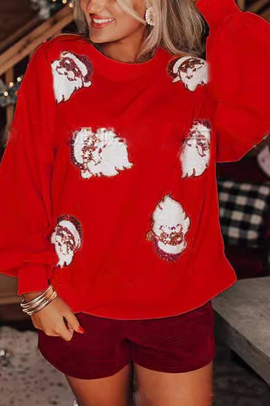 EB | Weihnachtsmann Pailletten Lässiges Lockeres Sweatshirt