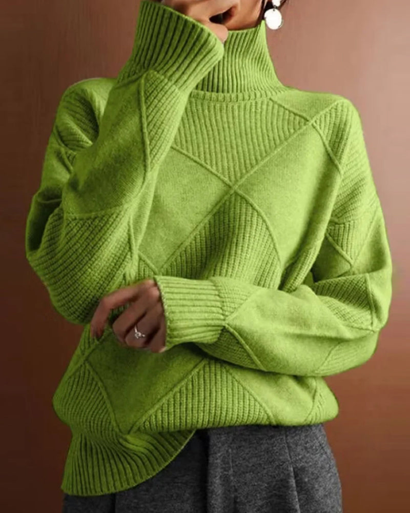 EB | Schlichter Einfarbiger Eleganter Rollkragenpullover mit Rautenmuster