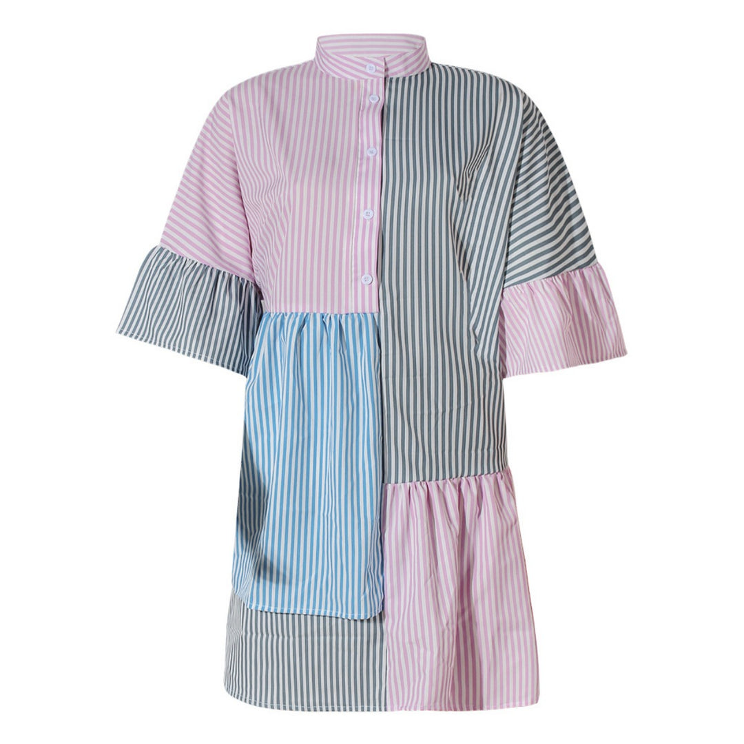 EB | Gestreiftes Kleid mit kontrastierendem Print