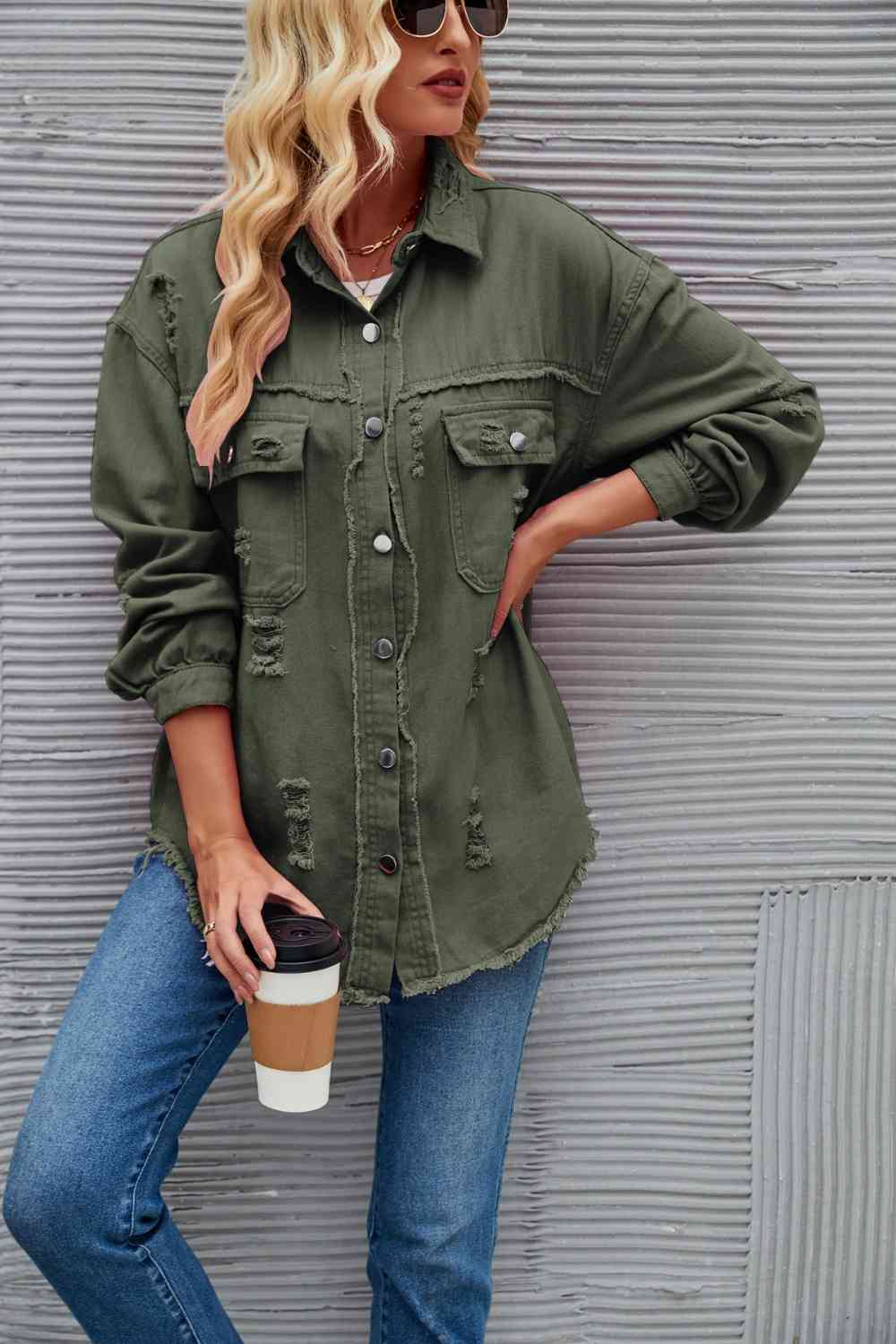 EB | Zerrissene Rohsaum-Denimjacke