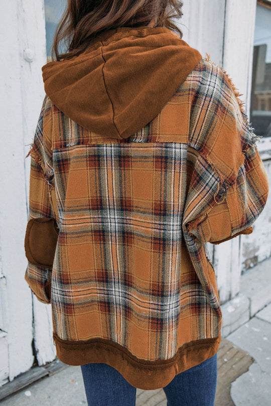 EB | Karierte Jacke mit Kapuze und Rohen Kanten Baumwolle Lässig und Trendy