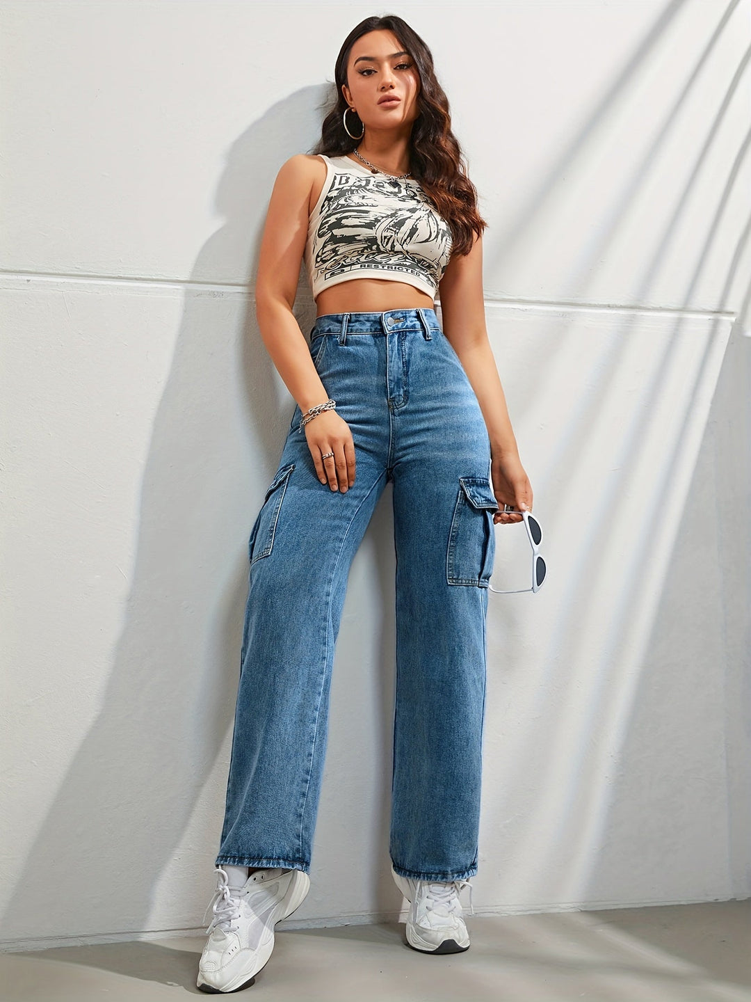 EB | Hochgeschnittene Denim Cargo-Hose