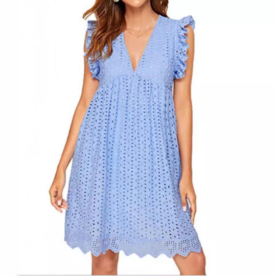 EB | Jacquard-Kleid mit hohlem V-Ausschnitt aus Spitze