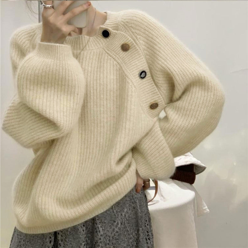 EB | Strickpullover mit Dekorativen Knöpfen Weich und Elegant Einzigartiges Design