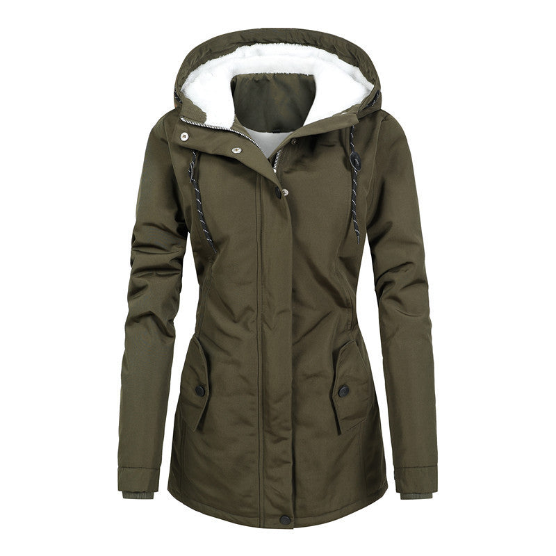 EB | Damen Fleecejacke mit Kapuze und Kordelzug