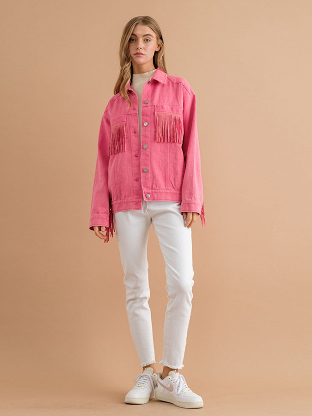 EB | Fransen-Detail Gefallene Schulter Denimjacke